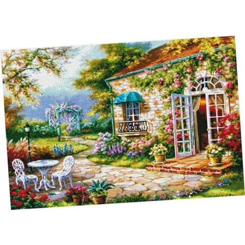Garden House Stamped Cross Stitch Kit Embroidery 11CT 72x52cm for Girl Handicraft Gift