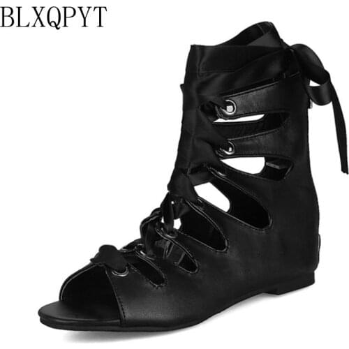 Plus New Big & Small Size 32-50 Summer Elegant Style Sandals fashion women peep toe Flat heel casual lace up shoes woman 7369