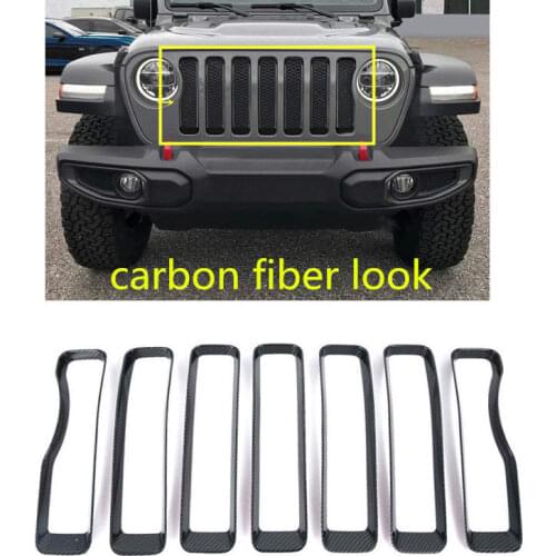 New Carbon Fiber Look Front Grille Grid Cover Trim 7pcs For Jeep Wrangler JL 2018 2019
