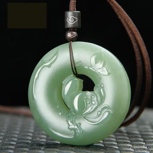 Natural jade A hetian jade handcarved jade lotus green jade pendant for woman men jade necklace jadeite jade jewelry