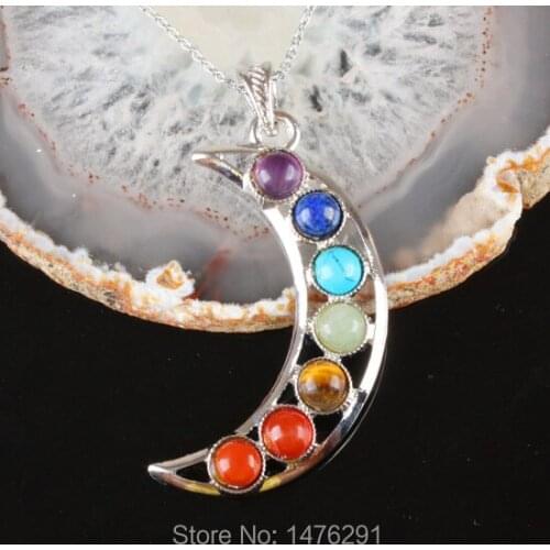 54x14MM Seven colors of natural crystal zinc alloy Moon Pendant 1PCS