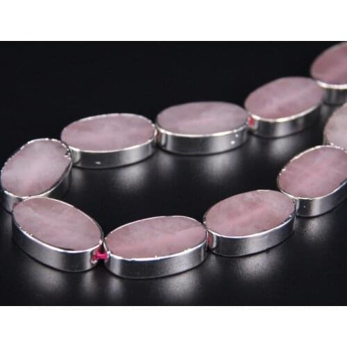 Approx 11pcs Natural Rose Crystal Flat Oval Pendants,Silvers Edged pink quartz egg shape Slice Pendants bracelet Jewelry Crafts