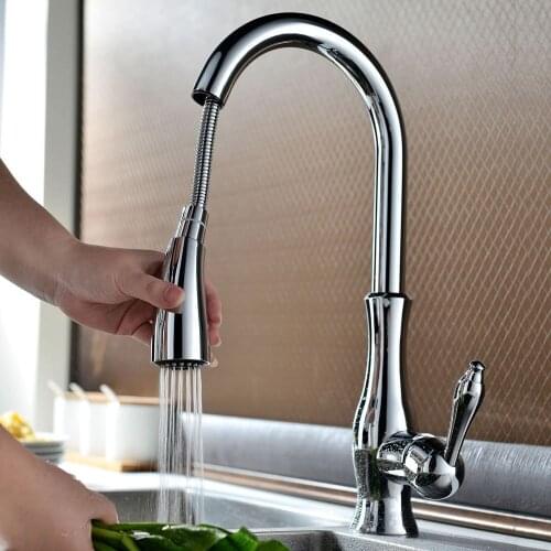 Luxury High Quality chrome Pull Out Sprayer Kitchen Bar Sink Faucet Hand Held Sprayer Mixer, Solid Brass