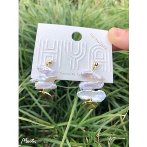 S925 Silver Ear Needle Stud Earrings Natural Freshwater Irregular Shell With Brass14kReal Gold Korea Jewelry for Women HYACINTH