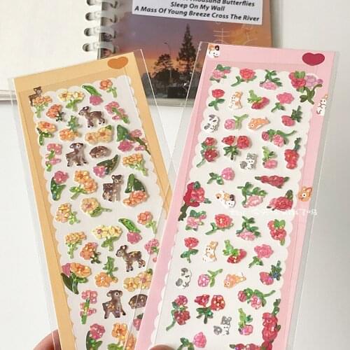 Cute Flowers Rose Animal Cat Dogs Sequin Sparkling Star Card DIY Album Photo Decoration Sticker