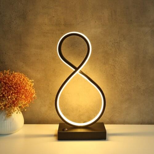 Modern LED Spiral Simplicity Table Lamp 8 Shaped Acrylic Curved Light Minimalist Decor Desktop Lamps for Bedroom Study Indoor