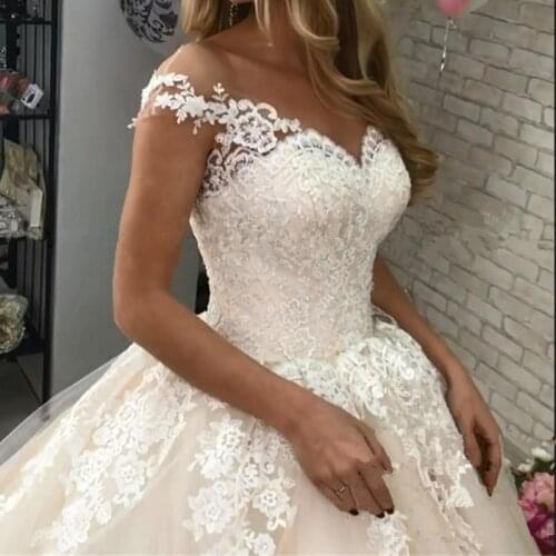 Luxury Princess Embroidered Wedding Dresses Deep V Neck Ball Gown Lace Wedding Bridal Gowns Court Train Vestido de noiva