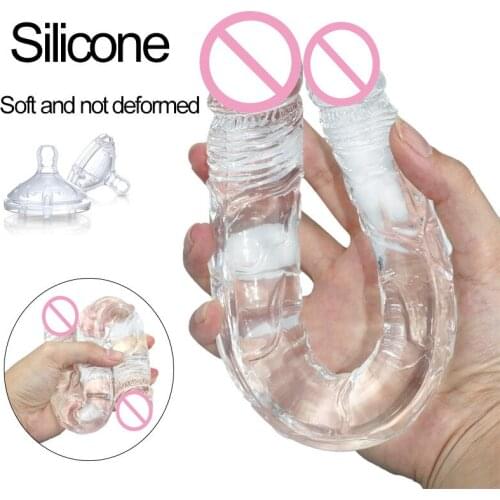 Dance with 44cm double head crystal simulation phallus female adult products gay Lala TPE color penis masturbation device