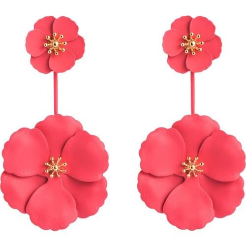 Bohemian Big red Flowers drop Earrings Fashion Jewelry autumn Beach vintage Party Statement earring for woman gift wholesale