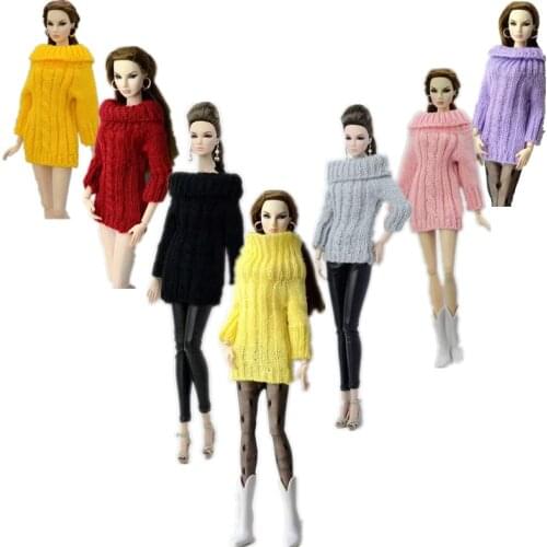 1/6 BJD Doll Clothes Pure Manual Knitted Handmade Sweater Winter Dress for Barbie Clothes Outfits Top Coat for Barbie Accessory