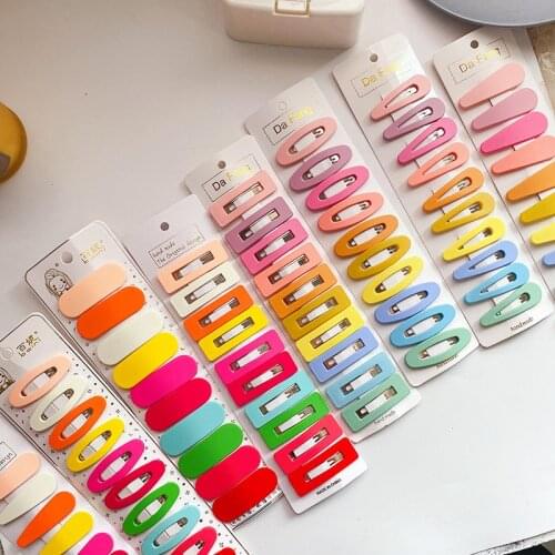 New Colorful Plastic Hairpins Set 10pcs/pack Mix Matt Color Waterdrop Rectangle Bobby Pins Girls Fashion Hair Clips Hair Grips