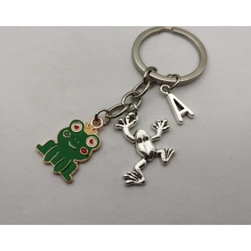A-Z letter cartoon enamel frog keychain cute frog keychain car keychain student schoolbag keychain pendant creative gift