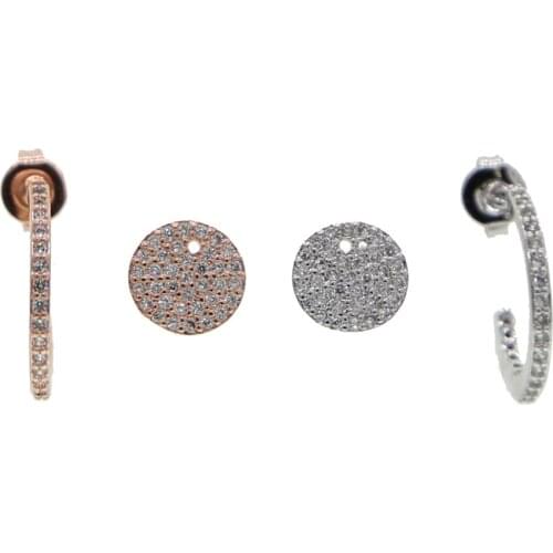 Women Layered Earring jewelry micro pave white CZ cute coin shape circle charm two way used lovely earring gift