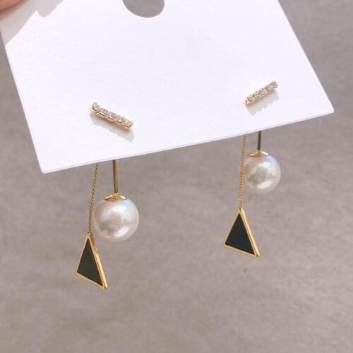 Korean Bar Triangle Pearl Front And Back Earrings For Women 2021 New Trends Jewelry Chic Earings Bijoux Wholesale