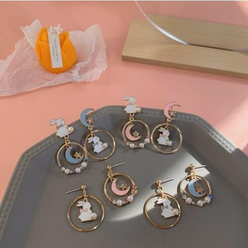 10 pair/lot fashion women jewelry accessories metal enamel rabbit moon earrings for women