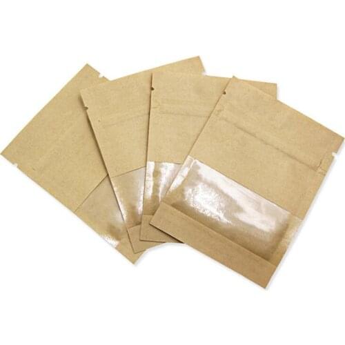 100pcs Kraft Paper Window Zipper Bag Brown White Reusable Self-sealing Candy Bread Cookie Tea Small Storage Bag