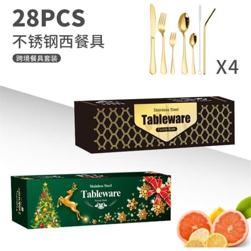 28pcs Christmas Gift Box Stainless Steel Tableware Set Knife Fork Spoon Luxury Cutlery Set Gift Box Flatware Dishwasher Safe