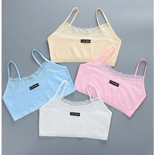3Pcs New Childrens Breast Care Girl Bra 6-12 Years Hipster Cotton Teens Teenage Underwear Summer Kids Lace Vest Young