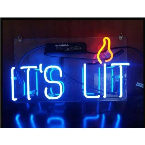 14“ ITS LIT Fire Acrylic Custom Neon Light Lamp Sign Beer Bar Handmade Real Glass Decorate Home Wall Room Windows Tube Artwork