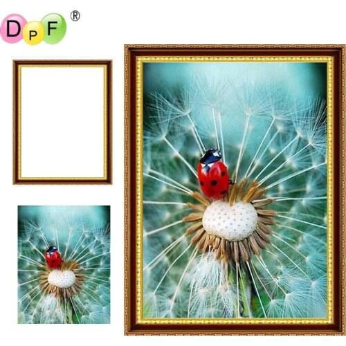 DPF DIY New Framed Diamond Embroidery Dandelion ladybug 5D Round full Diamond Painting Cross Stitch Rhinestone home Decor crafts