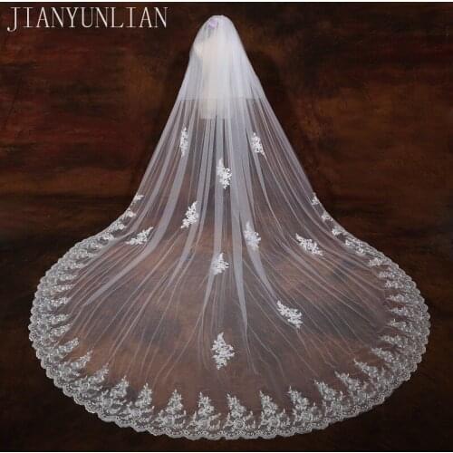White Bridal Veils 3 Meters Long Lace Edge One Layer With Comb Luxurious Wedding Veil Tulle 2020 Bridal Accessories