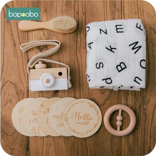 Bopoobo Set Baby Milestone Camera Photography Props Wooden Toy Combination Newborn Growth Record Accessories Birth Gift Products