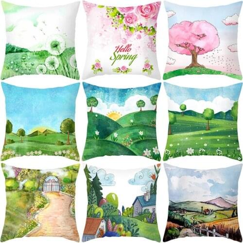 Peach Skin Cushion Cover Pastoral Landscape Decorative Pillowcase Cartoon Sofa Throw Pillows Covers for Sofa Home Decor 45*45cm