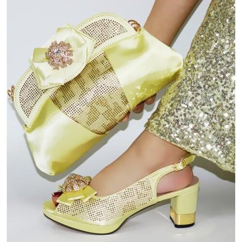 Doershow new gold Matching Women Shoe and Bag Set Decorated fashion Nigerian Shoes and Bag Set Italy Shoes and Bag set HIM1-18