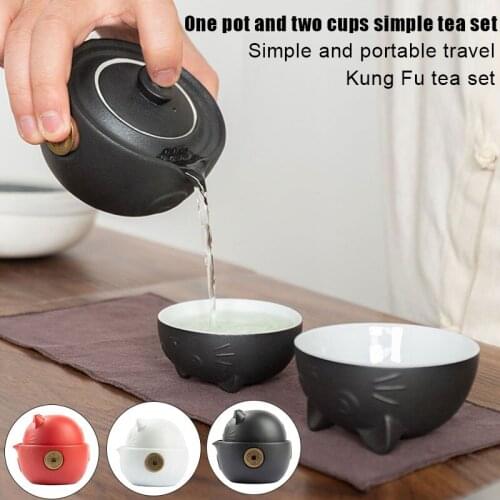 Cat Series Travel Portable Ceramic Tea Set with Tea Pot Tea Cups Travel Bag for Office Home Travel SCIE999