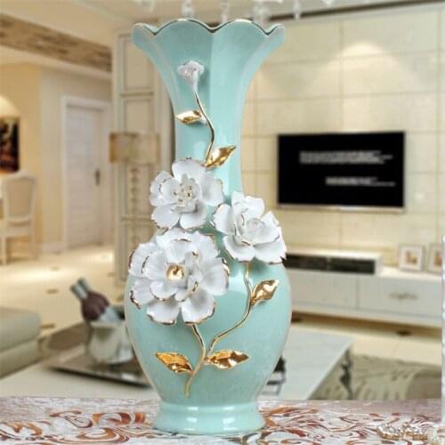 EUROPEAN EMBOSS FLOWER TABLE FLOWER RECEPTACLE CERAMICS FLOWER VASE ART SCULPTURE HOME OFFICE DECORATION ORNAMENTS R2711