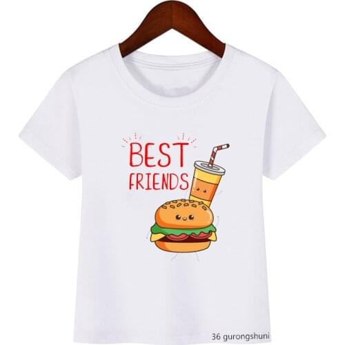 Funny Boys Cartoon T-shirt Burger and Fries Print Kids Clothes Summer Harajuku Fashion Casual Cute Girls T Shirt Tops Wholesale
