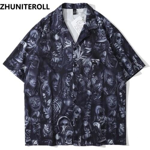 Fashion Gothic Joker Print Hawaiian Beach Shirts Hip Hop Short Sleeve Button Up Streetwear Trends Shirt Mens Summer Clothing
