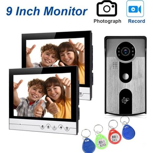 Kinjoin 9 inch touch key color video doorphone intercom system doorbell kits with recording IR night vision camera home security