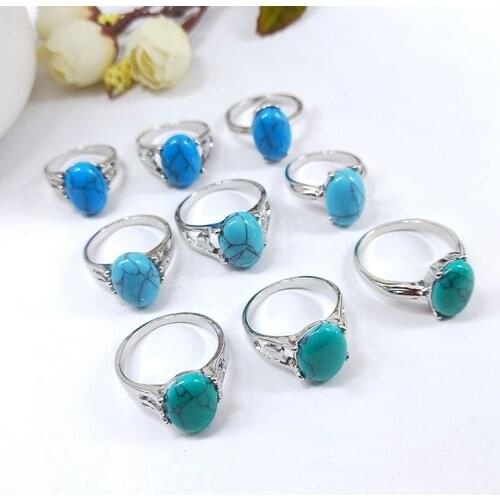 Bule Turquoise Rings For Men Women Bohemian Natural Stone Vintage Party Jewelry Couple Ring Accessories Wholesale