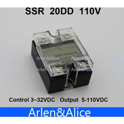 20DD SSR Control voltage 3~32VDC output 5~110VDC DC single phase DC solid state relay