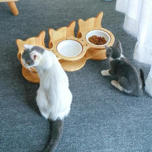 Cat Bowl Dog Bowl Cat Food Bowl Ceramic Double Bowl Cat Food Basin Cat Water Bowl Automatic Drinking Water Protection