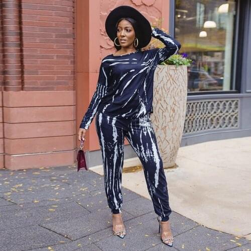 Casual Style Tie Dye Print Two Piece Pant Suit Womens Clothes Long Sleeve Loose T-shirt and Jogger Trouser Early Autumn Outfit