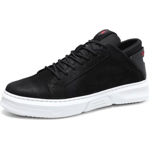 Mens Casual Genuine Leather Shoes Platform Elevator Sneakers Rubber Sole Non-slip Flat Vulcanize Street Youth Shoes for Men