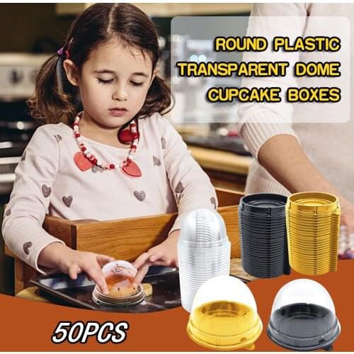 50PCS Round Cupcake Case Container Disposable Cake Box Moon Cake Box Snow Mei Niang Baking Blister Mooncake Food Containers