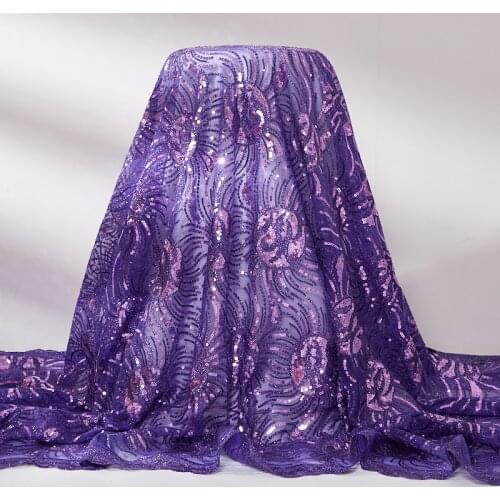 Lace Fabric Purple Afrcan Sequins Lace Fabrics 2021 French Tulle Sequin Sewing Embroidery Fabric 5 Yards Dresses For Women A2515