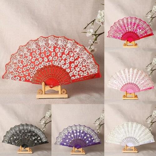 Chinese Style Lace Folding Fan Classical Hand Fans Dance Manual Fan Girls Women Photo Props Home Decoration