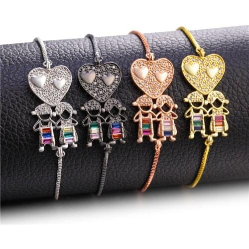 Jewelry Handmade Brass Micro-inlaid Zircon Love Boys and Girls Lovers Lucky Charm Pulling Bracelets Adjustable Size Best Gifts