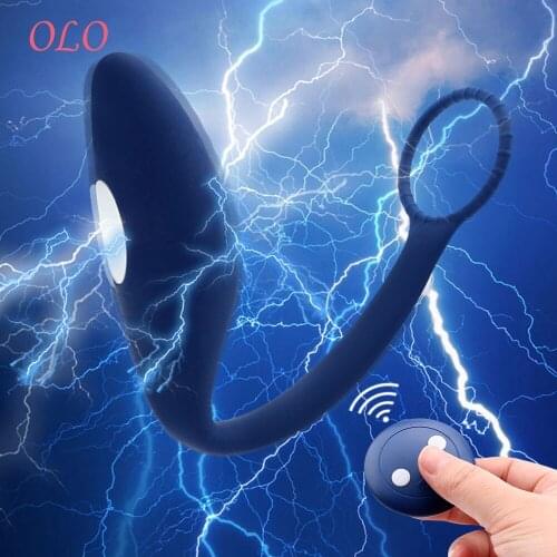 OLO Prostate Massager Vibrator Wireless Remote Control Electric Shock Penis Ring Anal Plug Vibrator Sex Toys For Male