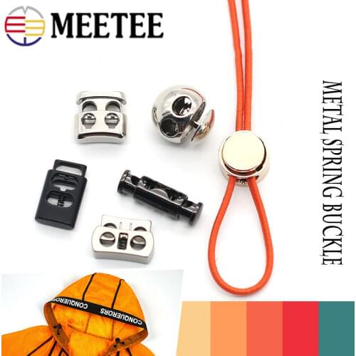 Meetee 10pcs Metal Spring Stopper Buckle Hat Rope Elastic Adjust Cord Lock DIY Clothing Decoration Button Cord End Spring Buckle