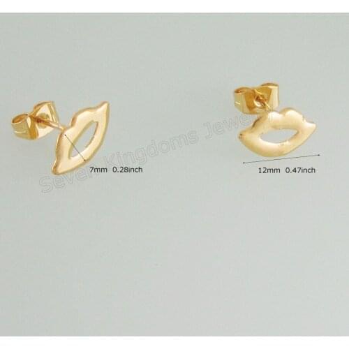 MIN ORDER 10 CAN MIX DESIGN/ PLAIN KISS LIP SHAPE - YELLOW GOLD GP OVERLAY FILLED BRASS STUD WIDTH 12MM 0.47" EARRING
