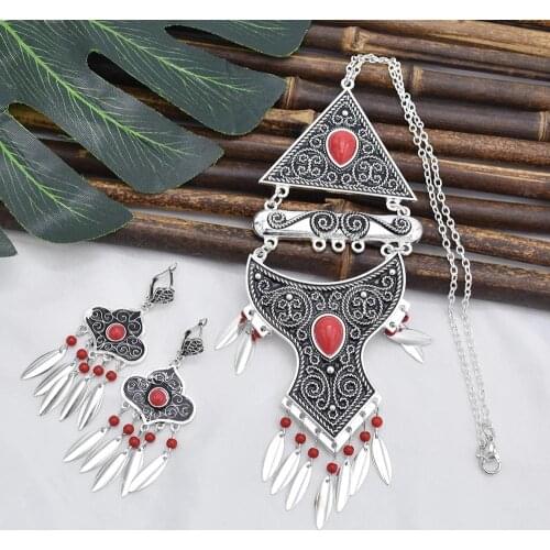 Vintage African Jewelry Sets for Women Metal Round Geometry Pendant Necklace Statement Earrings Wedding Party Jewellery Gift
