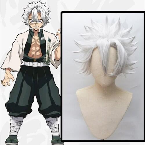 Anime Demon Slayer Kimetsu No Yaiba Cosplay Wigs Shinazugawa Sanemi Cosplay Wig Synthetic Wig Hair Halloween Hair + Wig Cap
