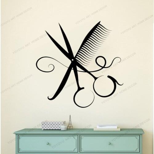 Hair Salon Wall Window Decal Sticker Hair Stylist Barber Beauty Salon Scissors comb wall stickers for hairdressing salon yw-87