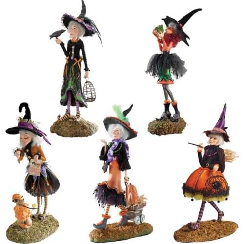 Q81C Halloween Witch Doll Ornament Charming Desktop Dolls for Halloween Home Office Decoration Gift Resin Crafts