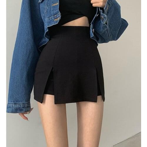 QOERLIN High Stretch Shorts Korean Style Split Push Up Shorts Skirts Female Plus Size Summer Black Skirt Bodycon Slim Saia Mujer